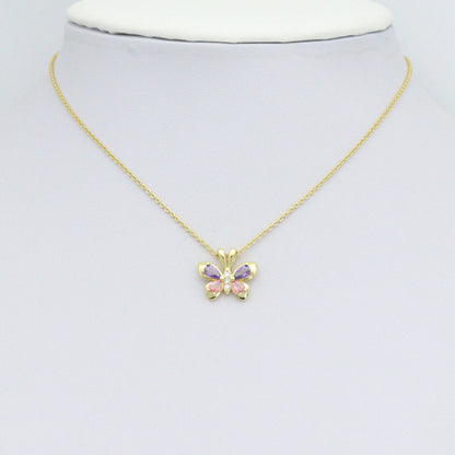 Pink Purple Crystal Gold Butterfly Charm Pendant,Sku#LK1210