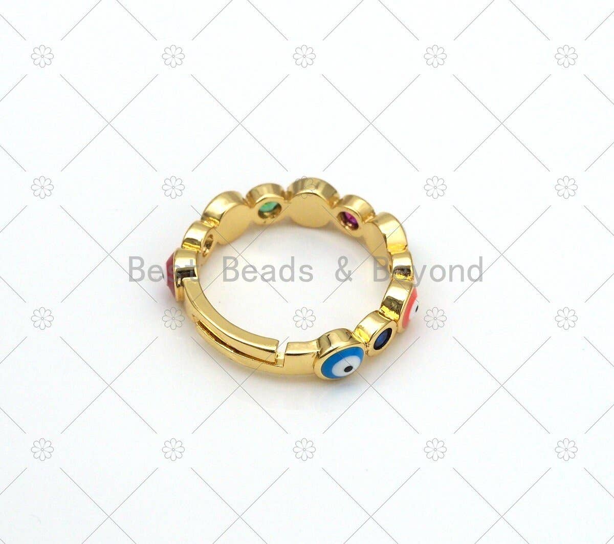 Enamel Evil Eye with CZ Adjustable Ring, Sku#LD163