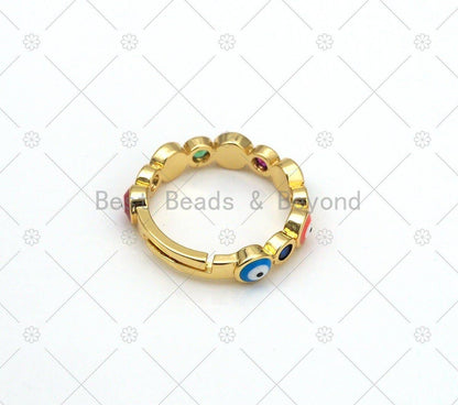 Enamel Evil Eye with CZ Adjustable Ring, Sku#LD163