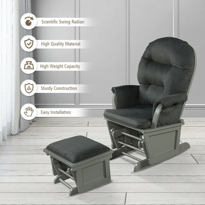 Wood Baby Glider and Ottoman Cushion Set with Padded Armrests for Nursing