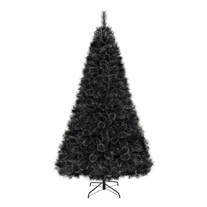 6/7/8 Feet Black Artificial Halloween Christmas Tree with PVC Branch Tips and 210/320/450 Cool White LED Lights