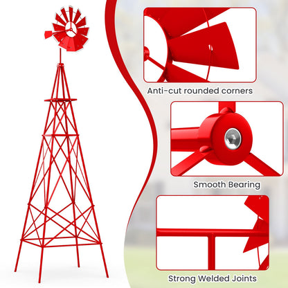 8 Feet Windmill Metal Ornamental Wind Wheel Weather Resistant