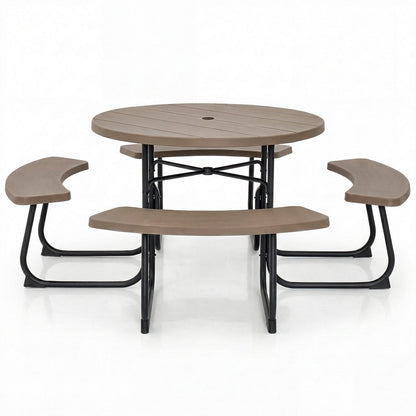 8-Person Outdoor Picnic Table and Bench Set with Umbrella Hole
