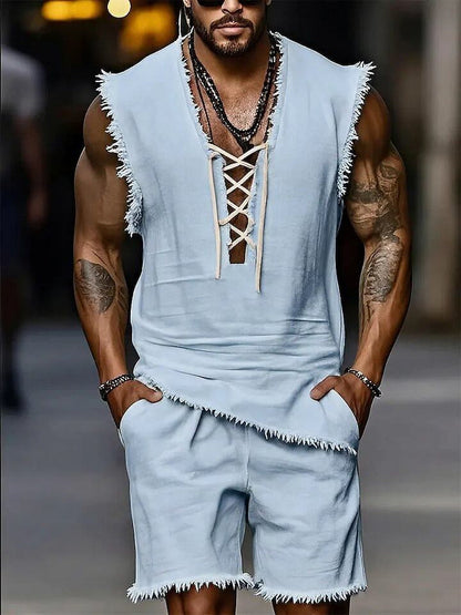 Mens Casual Fashion Vest And Shorts Set