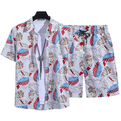 Floral Shirt Set Short Sleeves Retro All-over Floral Print Trendy