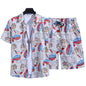 Floral Shirt Set Short Sleeves Retro All-over Floral Print Trendy