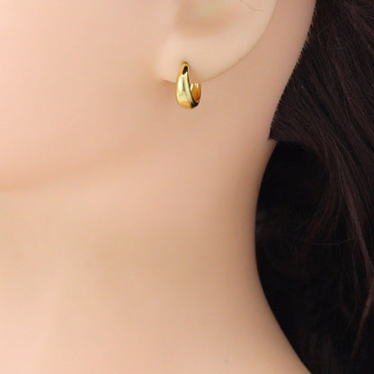 Plain Gold Oval Shape Everyday Hoop Earrings, Sku#LD742