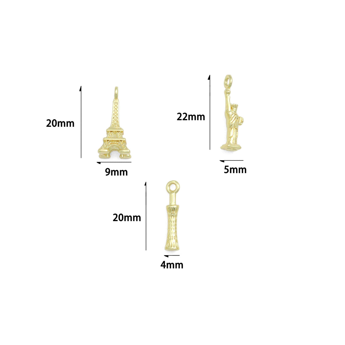 Eiffel Tower, Leaning Tower Of Pisa, Statue of Liberty Charm Pendant,Sku#LD751