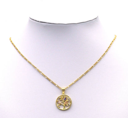 Gold Colorful CZ Life Tree On Round Ring Charm, Sku#JL126