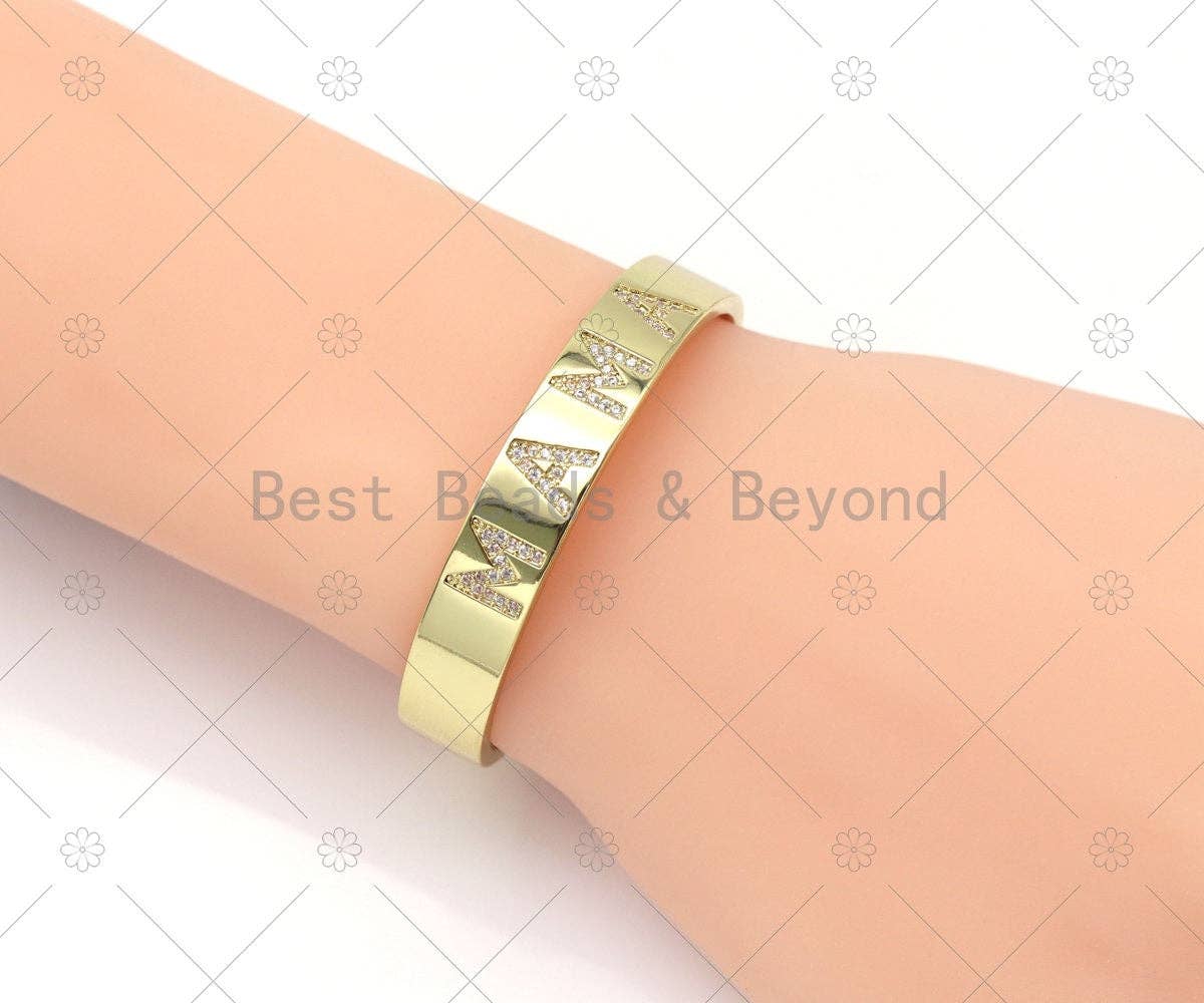 CZ Mirco Pave MAMA Word Open Cuff Bracelet, 18K Gold Filled