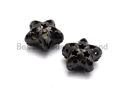 Black CZ Pave On Black Micro Pave Puffy Star Spacer Beads , Cubic Zirconia Star Spacer Beads,12mm, sku#C97