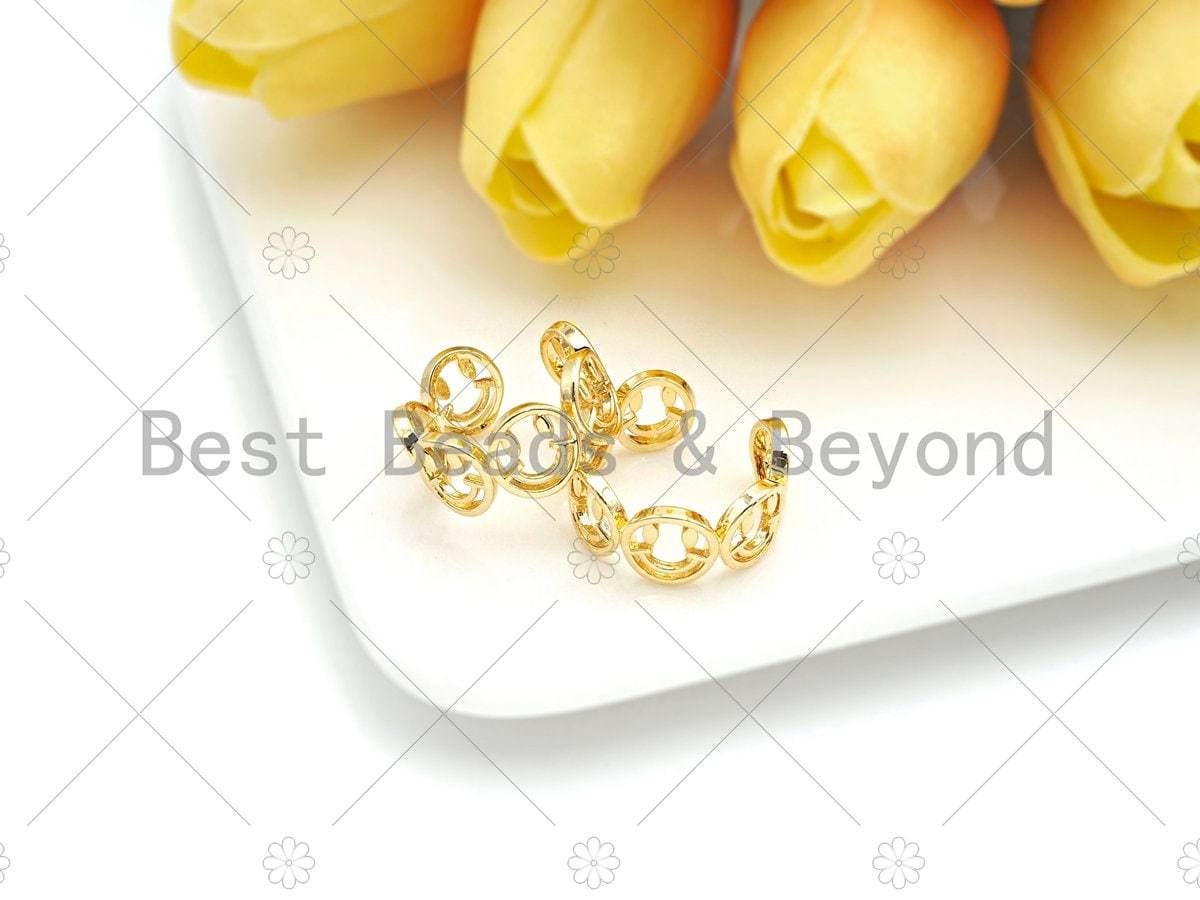 CZ Gold Smiley Face Adjustabe Ring, Sku#LD42