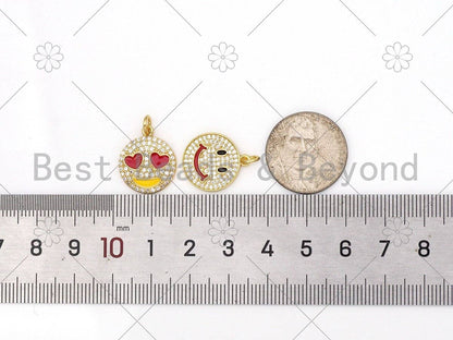 Gold Filled CZ Pave Enamel Popular Emojis Face Charm, EMOJIS, Emoji Charm,18K Gold Filled Enamel Charm,Enamel Jewelry,15x18mm,sku#L599