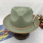 Olive Green Rolled-brim Straw Hat With Bow For Sun Protection Artistic Style For Men And Women
