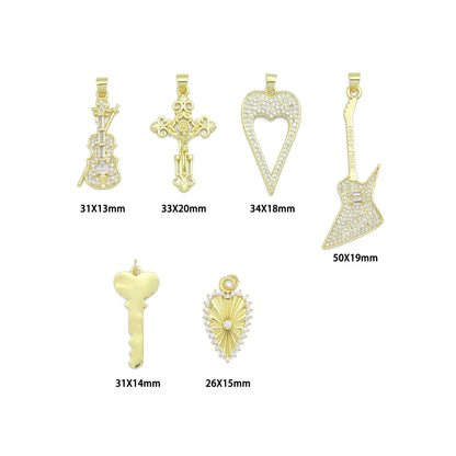 Gold Violin Guitar Cross Heart Key Charm Pendant,Sku#LK1257