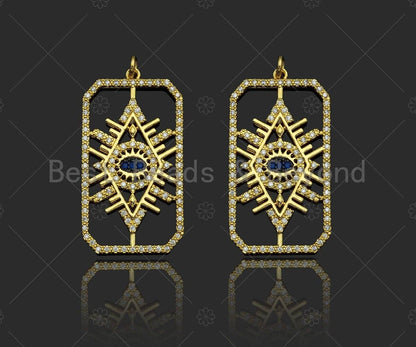 CZ Micro Pave Evil Eye On Rectangle Shape Pendant/Charm,Cubic Zirconia Charm, Necklace Bracelet Charm Pendant,20x37mm, Sku#L517