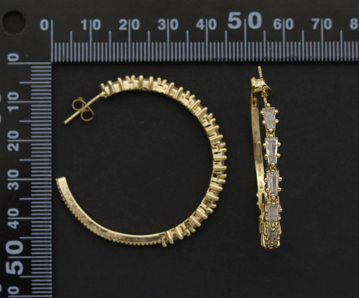 Triangle CZ Gold Huggie Hoop Earrings, Sku#LD229c