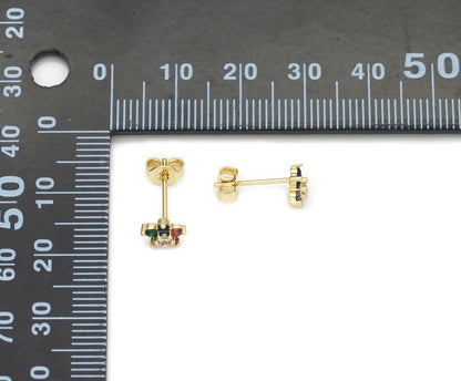 Mini Colorful CZ Gold Flower Stud Earrings, Sku#LD359