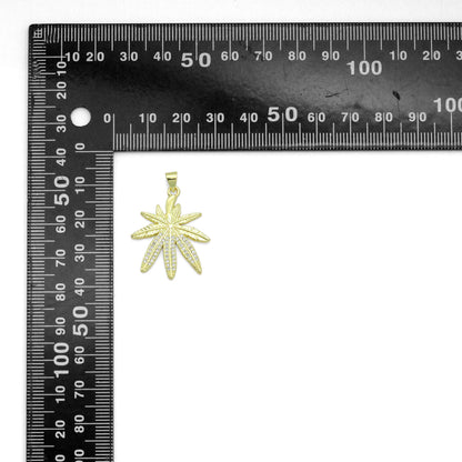 Clear CZ Gold Maple Leaf Charm Pendant, Sku#LK1169