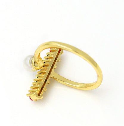 Colorful CZ Gold Bar Pearl Stackable Ring, Sku#JL139