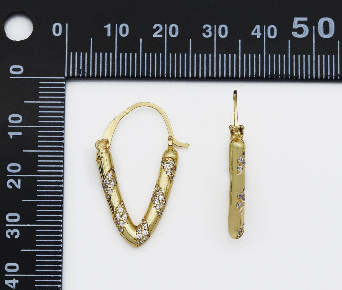Gold Silver CZ Triangle Shape Earrings, Sku#JL122