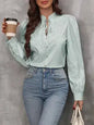 Striped Tie Neck Long Sleeve Blouse – Femstylo