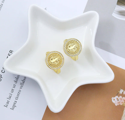 CZ Jesus Round Adjustable Ring, Sku#LD254