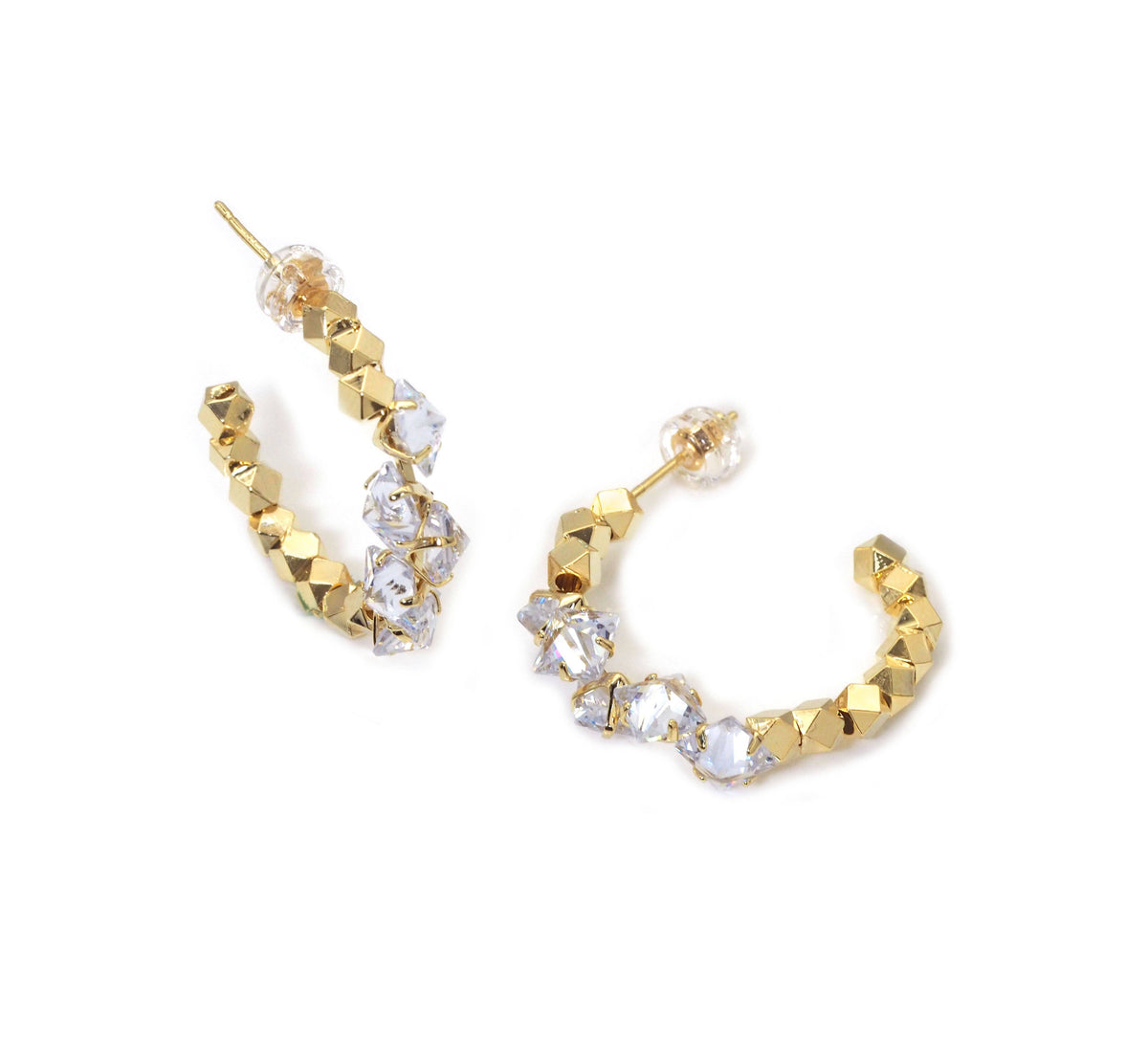Gold Silver Crystal Diamond cut Ball Hoop Earrings, Sku#LX474c