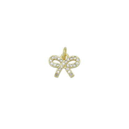Gold Clear CZ Bowknot Charm Pendant, Sku#LK974