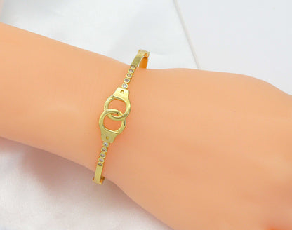 Gold CZ Pave Thin Toggle Handcuff Cuff bracelet, sku#JL118