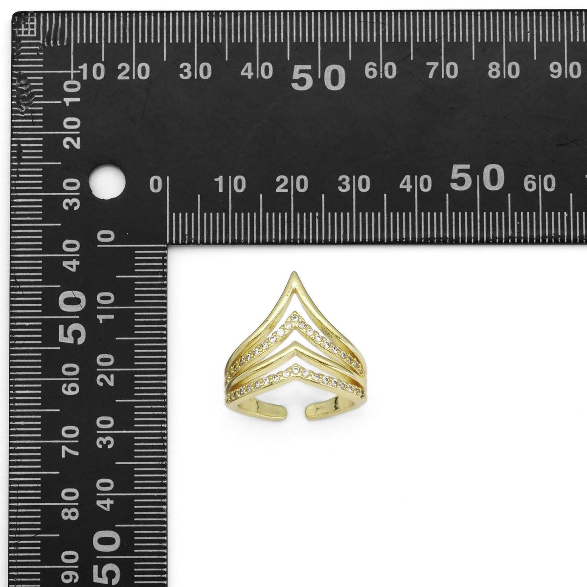 Gold Clear CZ Waving Lines Adjustable Ring, Sku#LK862