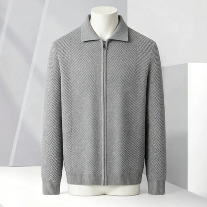 Solid-color Cardigan Zip-up Mens Jacket