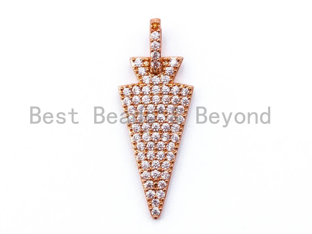 CZ Micro Pave Triangular Pendant with Diamond Bail,11x30mm,Cubic Zirconia Triangle Pave Charm,1PC/2PCS sku#B35