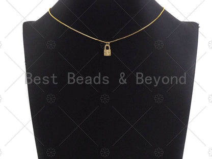 18K Dainty Gold Padlock with CZ Micro Pave Moon and Star, Padlock Charm, Lock Charm, 8x13mm, Sku#LK29