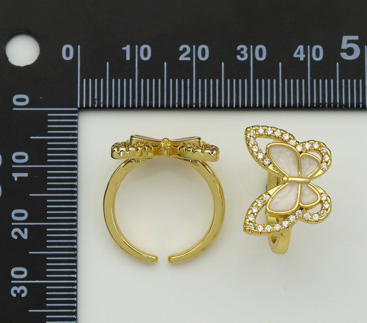 CZ Mother of Pearl Butterfly Adjustable Ring, Sku#LD264