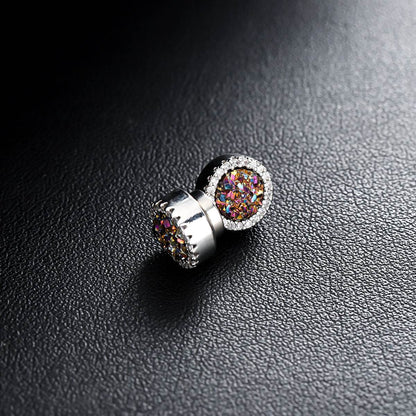Magnetic Round Halo Stud Earrings for Men Women, Multicolor Crystal Cluster Non-Piercing Clip On