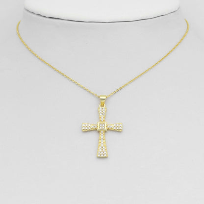 Gold Silver Clear CZ Cross Charm Pendant, Sku#LD633