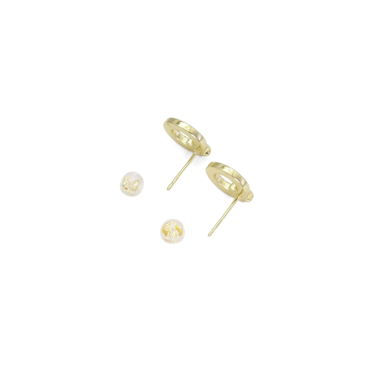 Gold White Mother of Pearl Circle With Knot Stud Earrings, S