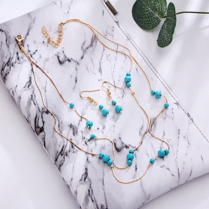 Vintage Bohemian Natural Turquoise Stone Jewelry Set