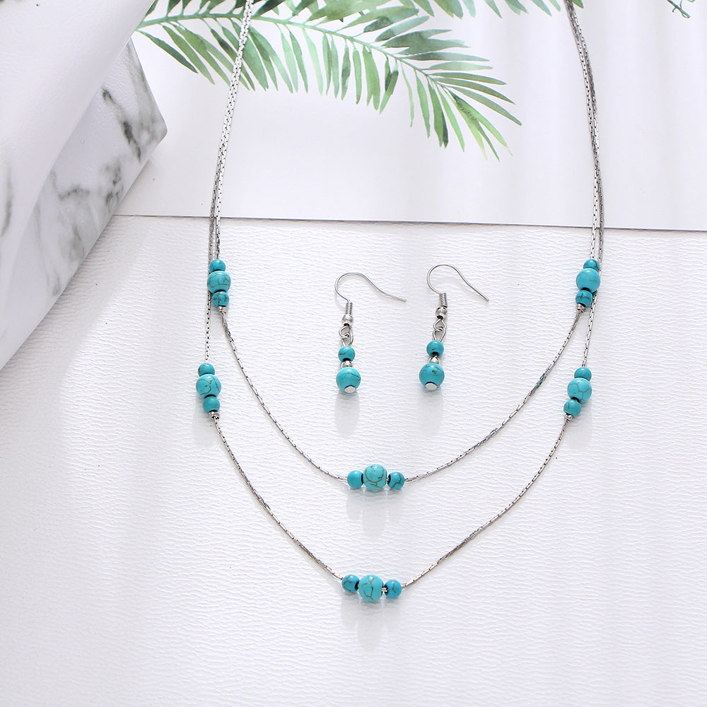 Vintage Bohemian Natural Turquoise Stone Jewelry Set