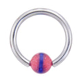 14G 7/16 Light Pink Blue Striped Highball BCR Captive Ring