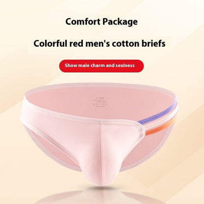 Men's T-shape Rainbow Cotton Breathable Sexy High Elastic Briefs U Bag