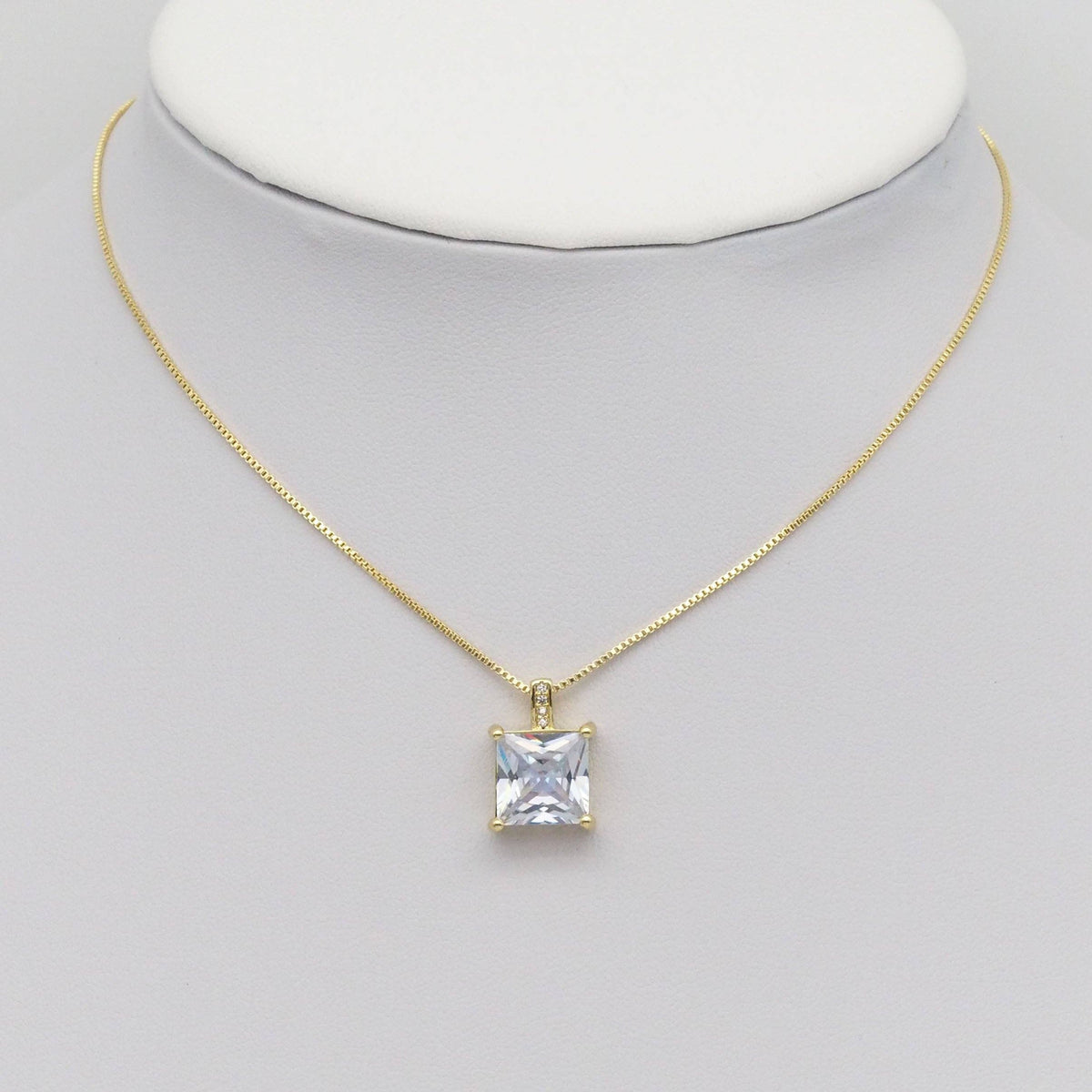 CZ Clear Square Gold Stud Earrings And Pendant, Sku#LK906