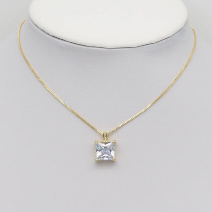CZ Clear Square Gold Stud Earrings And Pendant, Sku#LK906