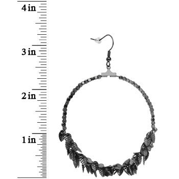 Hematite Tone Leaf Cluster Hoop Earrings