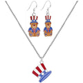 Patriotic Uncle Sam Teddy Bear Earring and Necklace Set