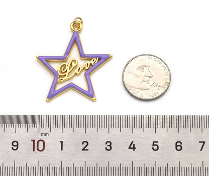 Large Gold Colorful Enamel Love Star Charm, Sku#B335