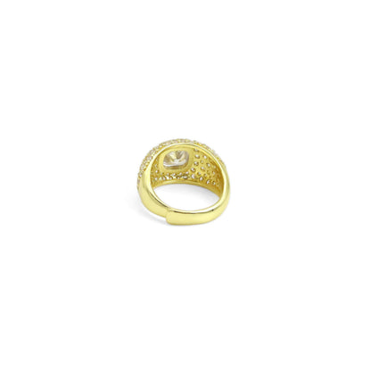 Chuny Square CZ Center Gold Silver Dome Ring, Sku#A209