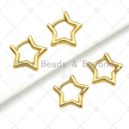 Gold Five Point Star Huggie Earring, Sku#LD61