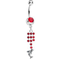 Red Gem Raindrops and Dolphin Dangle Belly Ring